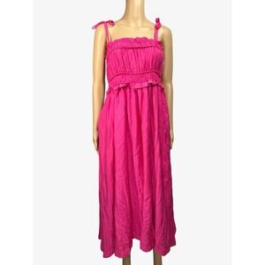 &merci Pink Midi Dress Ruffle Trim Sleeveless Casual Sundress‎ Large